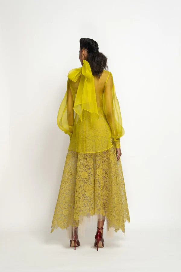 Chartreuse Smita Lace and Silk Organza Blouse