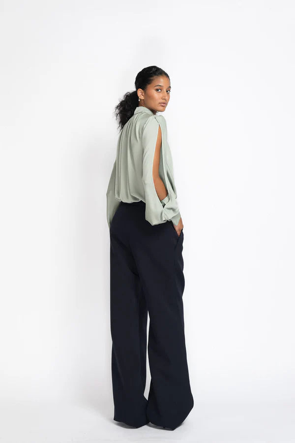 Navy Cady Front Pleat Trousers