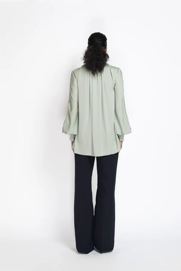 Seafoam Green Crepe Pussy Bow Blouse