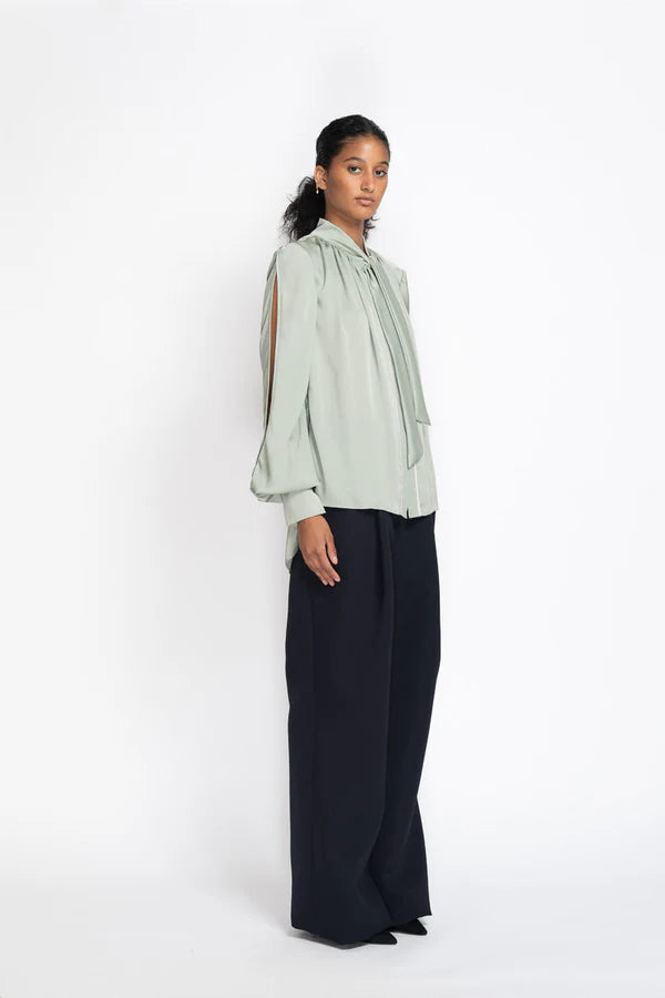 Seafoam Green Crepe Pussy Bow Blouse