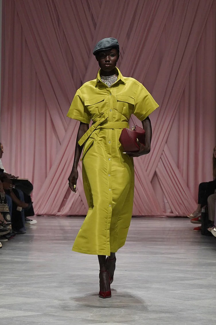 Chartreuse Faille Shirt Dress