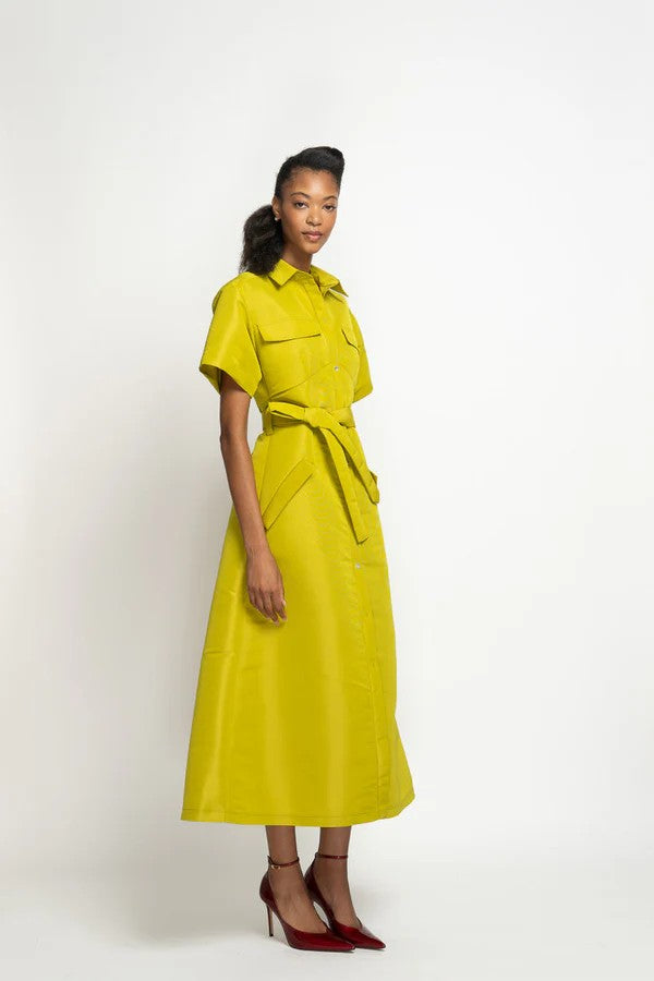 Chartreuse Faille Shirt Dress