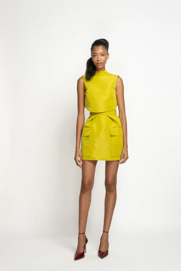 Chartreuse Wing Faille Top & Cargo Mini Skirt