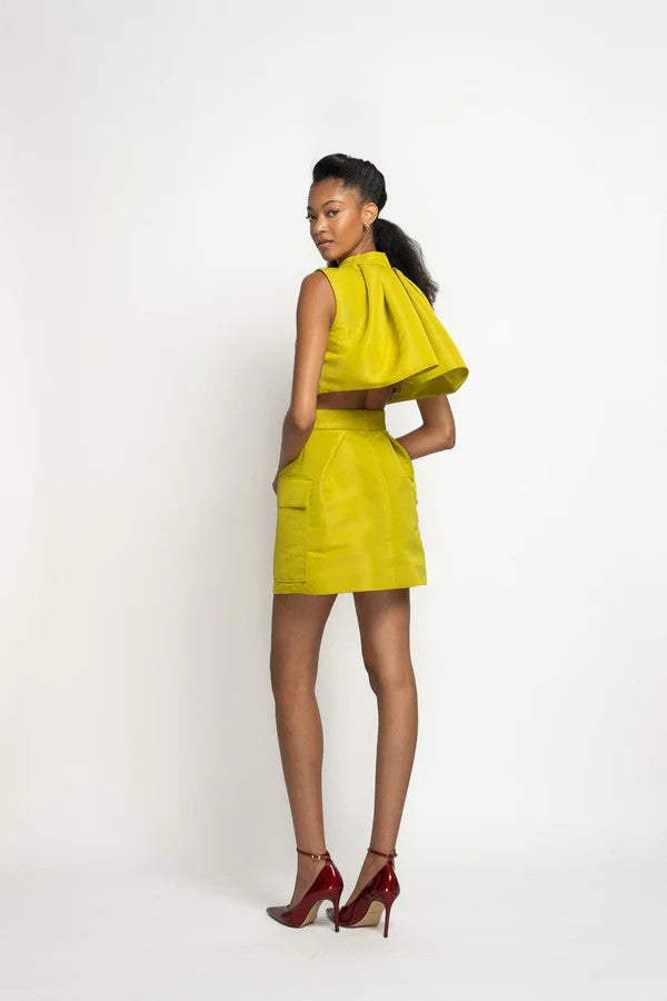 Chartreuse Wing Faille Top & Cargo Mini Skirt