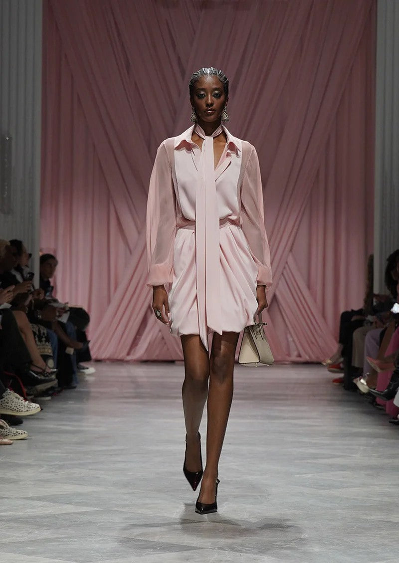 Blossom Pink Satin Crepe Mini Sari Skirt