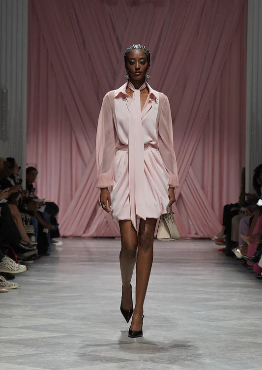 Blossom Pink Satin Crepe Mini Sari Skirt