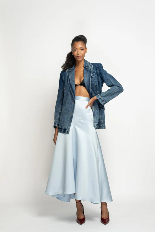 Aqua Satin Midi Skirt