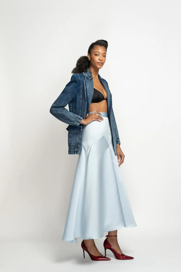 Aqua Satin Midi Skirt
