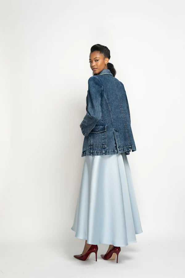 Aqua Satin Midi Skirt