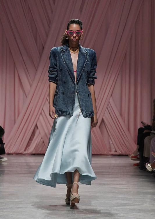 Aqua Satin Midi Skirt