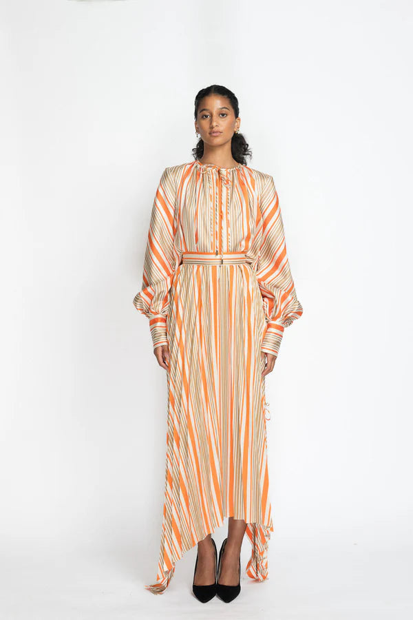 Striped Twill Sunburst Pleated Skirt