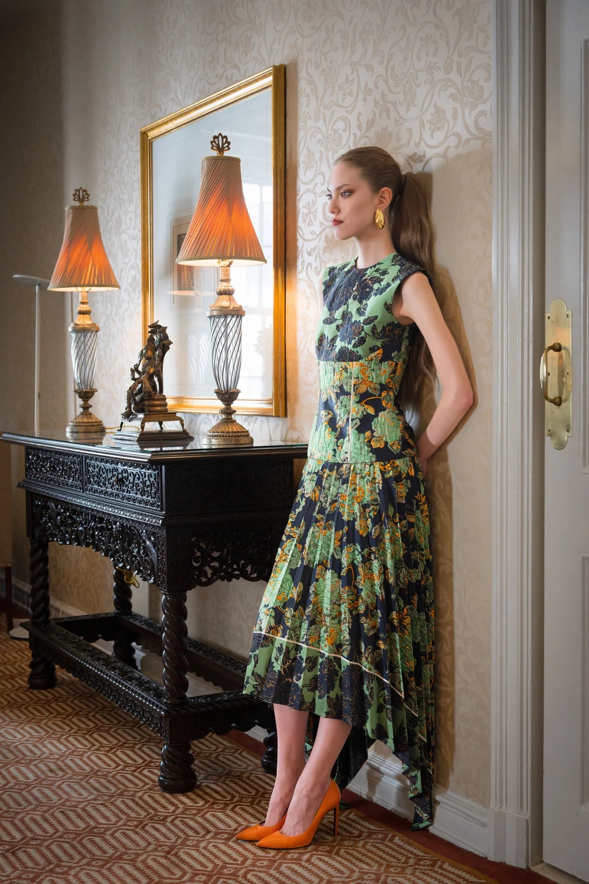 Gilded Grove Jacquard Dress