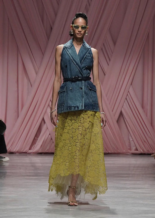 Smita Lace and Pleated Tulle Midi Skirt