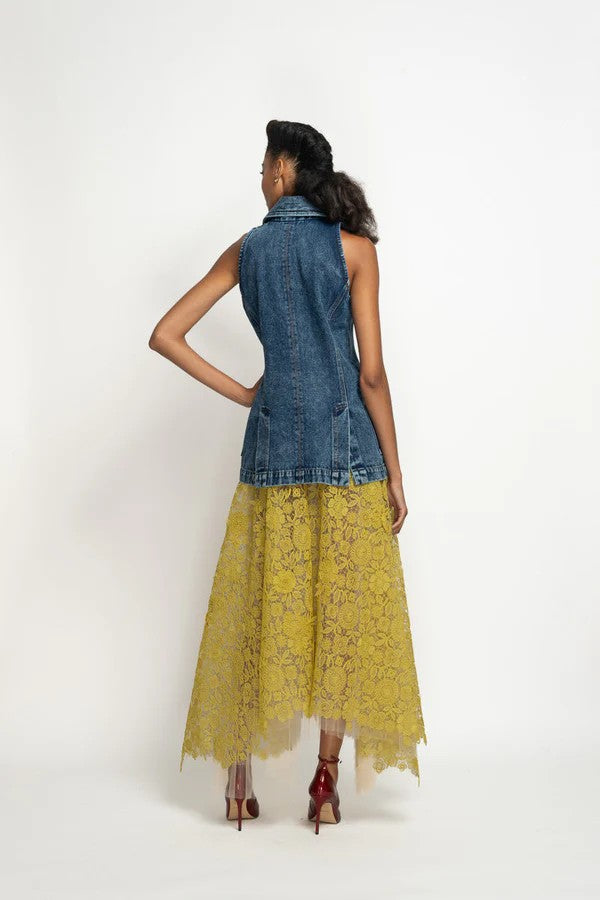 Smita Lace and Pleated Tulle Midi Skirt