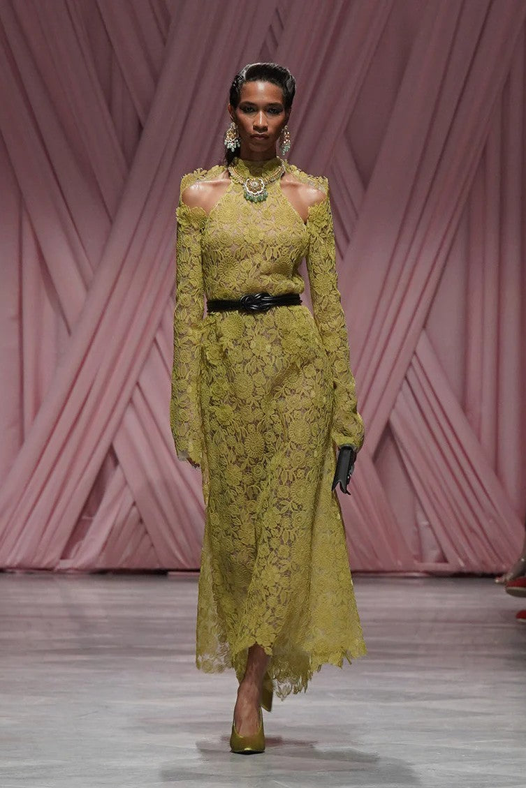Chartreuse Smita Lace Halterneck Dress