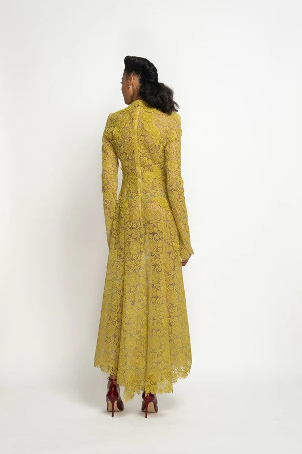 Chartreuse Smita Lace Halterneck Dress