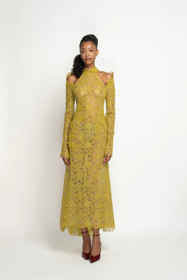 Chartreuse Smita Lace Halterneck Dress
