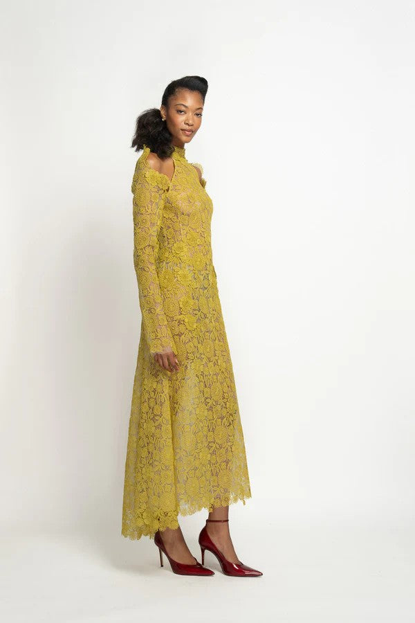 Chartreuse Smita Lace Halterneck Dress