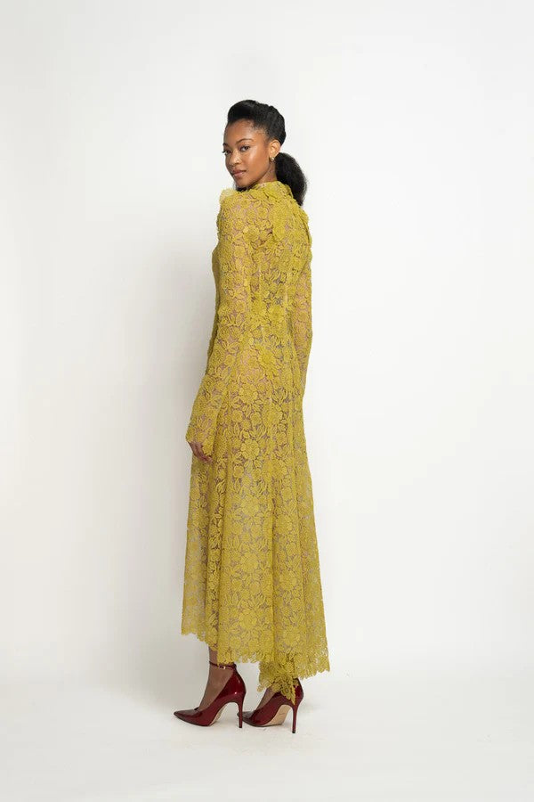 Chartreuse Smita Lace Halterneck Dress