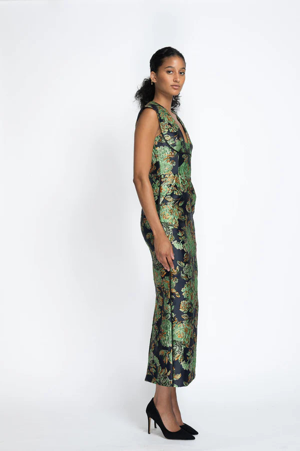 Gilded Grove Jacquard Sheath Dress