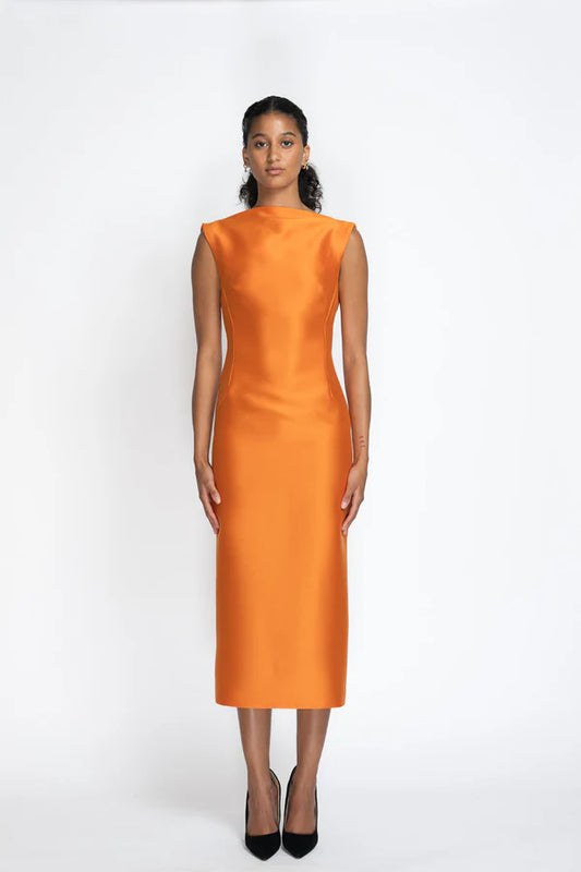 Tangerine Gazar Boat Neck Sheath Dress