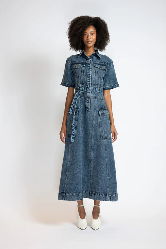 Rinsed Indigo Denim Safari Dress