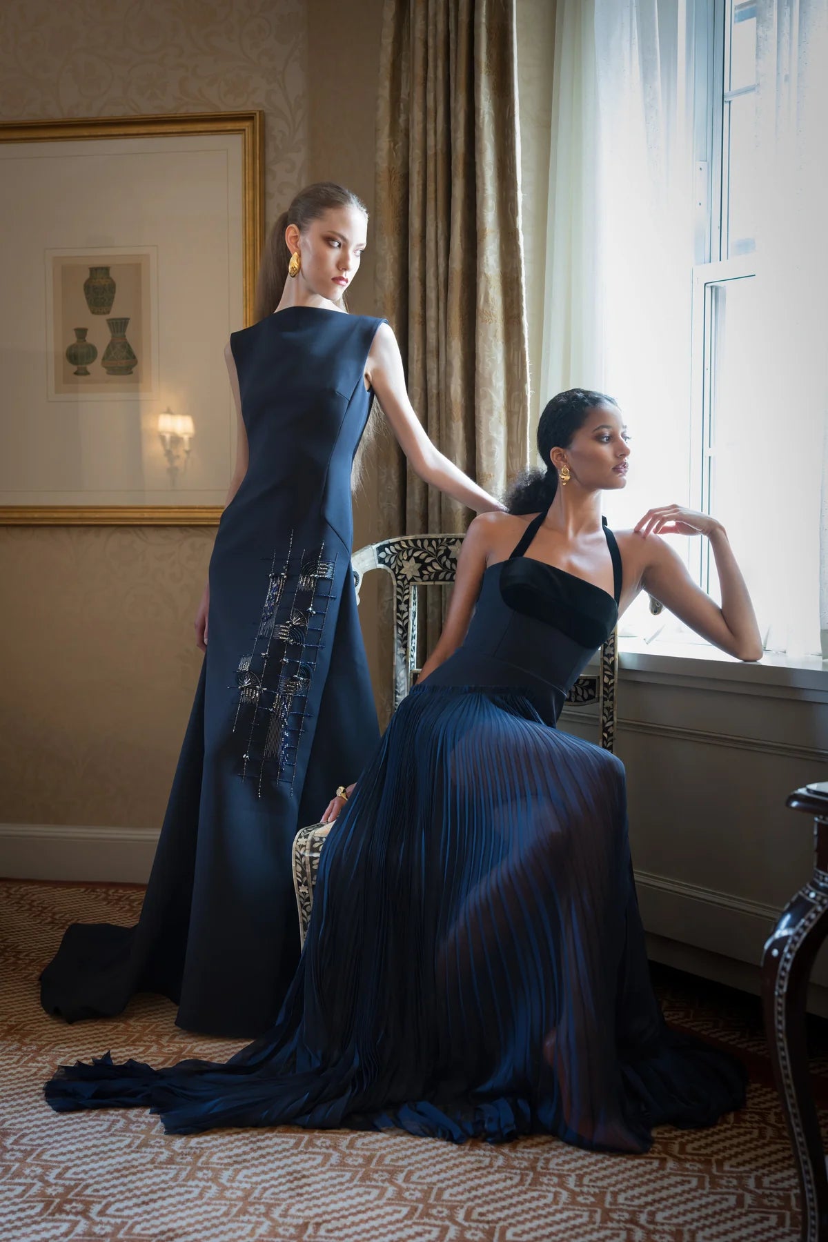 Navy Cady Boat Neck Gown