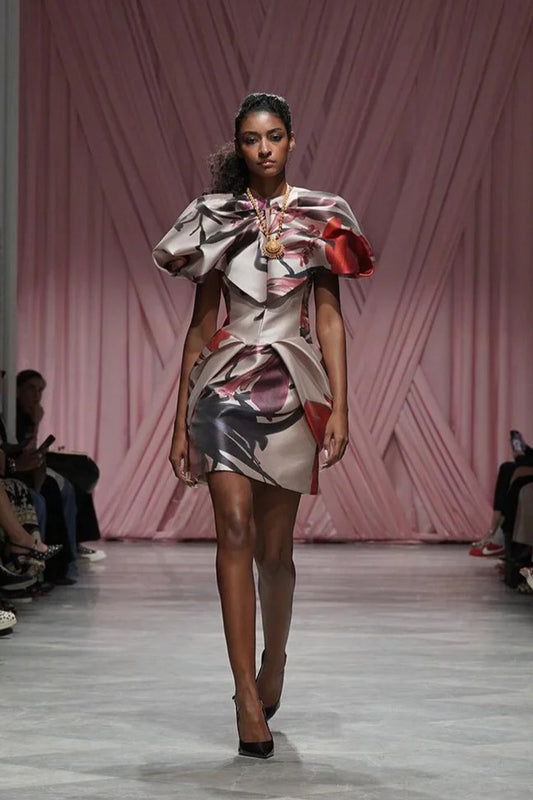 Rose Lata Print Barathea Mini Dress