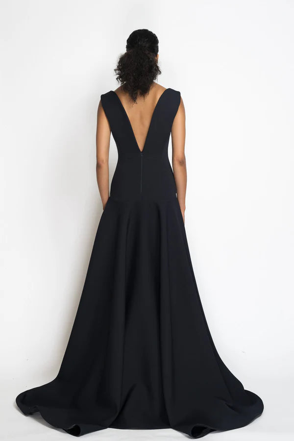 Navy Cady Boat Neck Gown