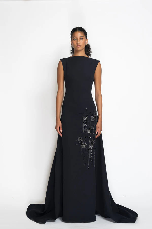 Navy Cady Boat Neck Gown