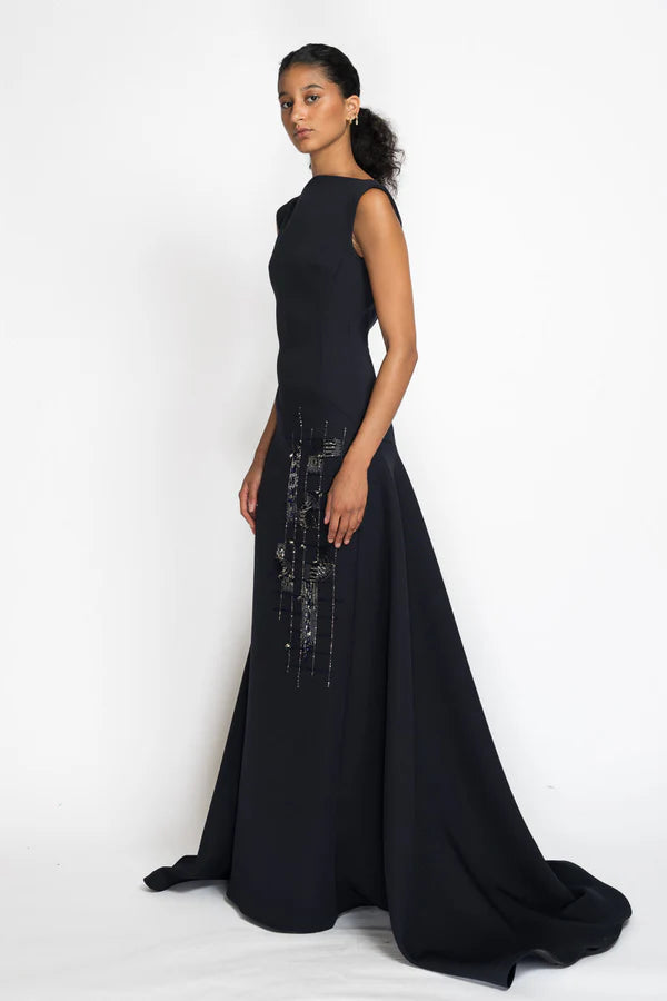 Navy Cady Boat Neck Gown
