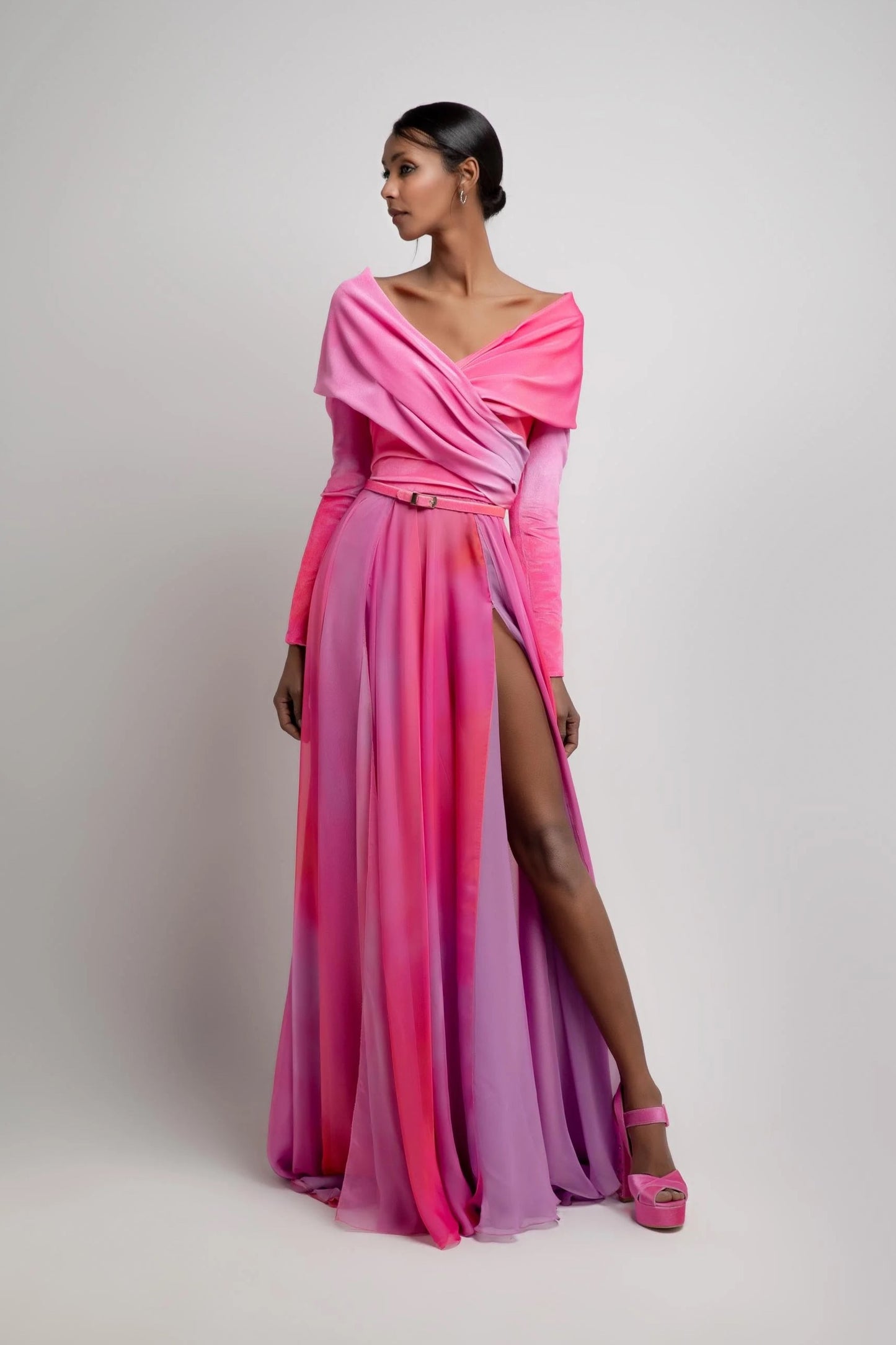 Shoulder Wrap Long Sleeve Gown
