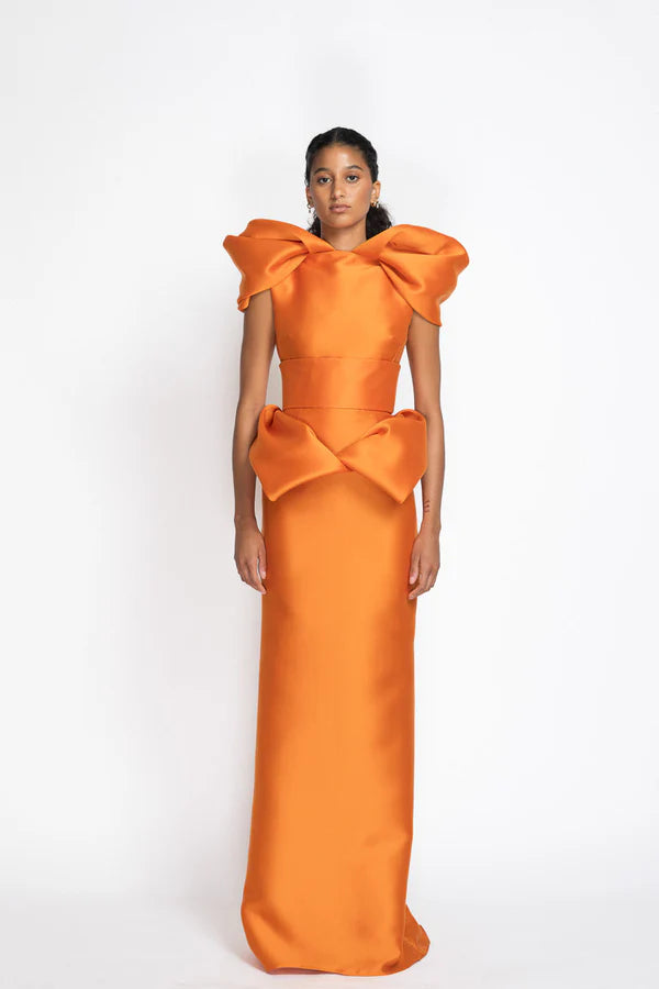 Tangerine Gazar Skirt with Petal Drape