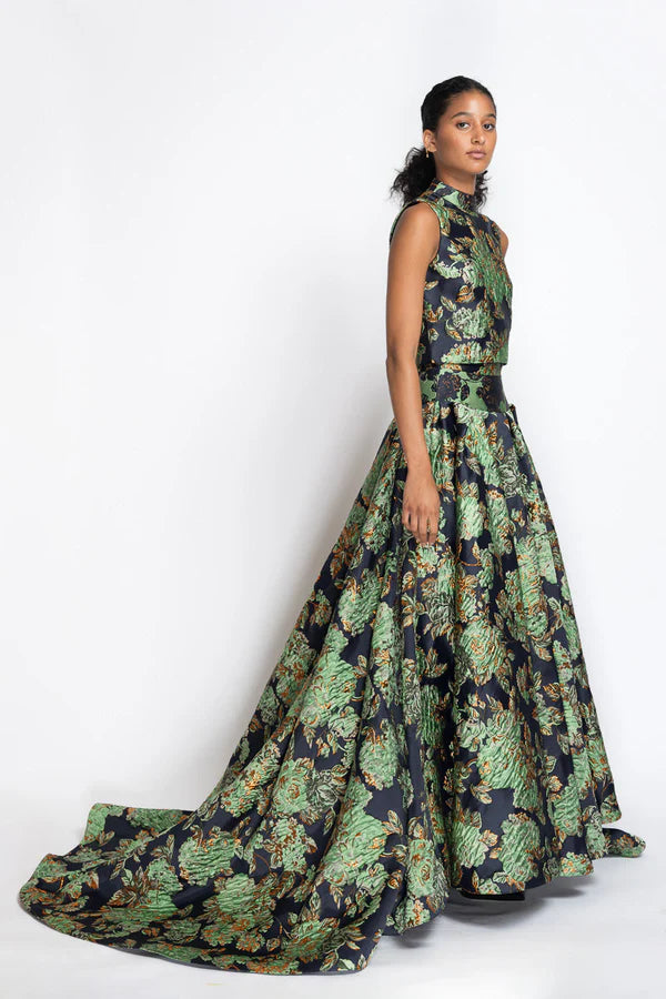 Gilded Grove Jacquard High Neck Top