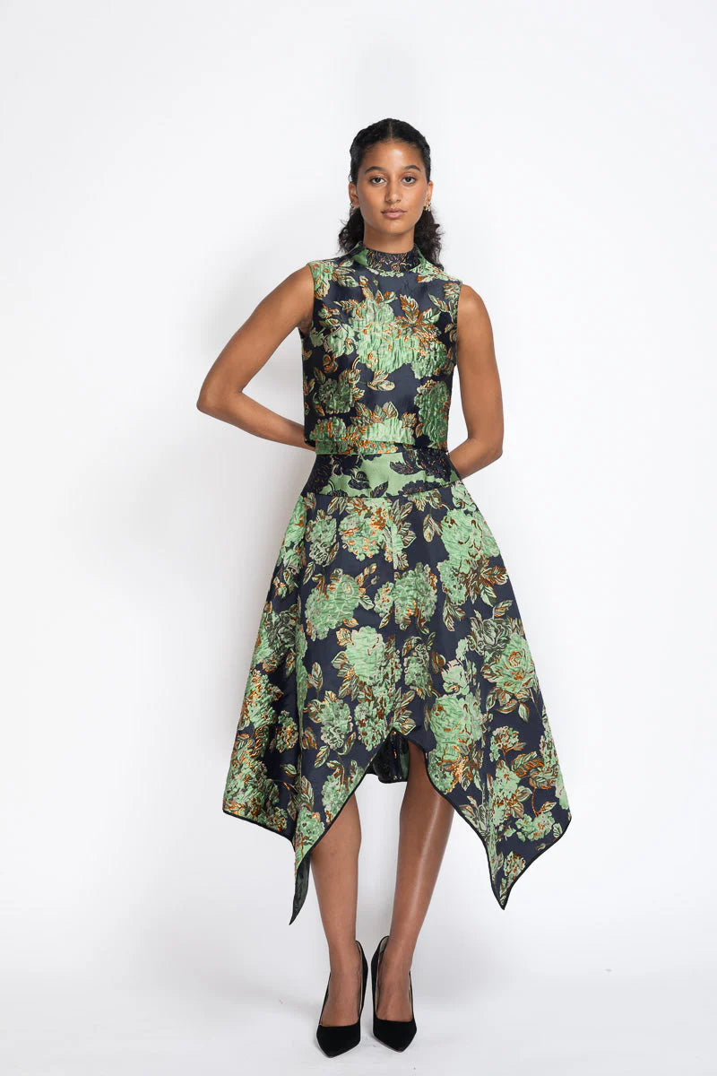 Gilded Grove Jacquard High Neck Top