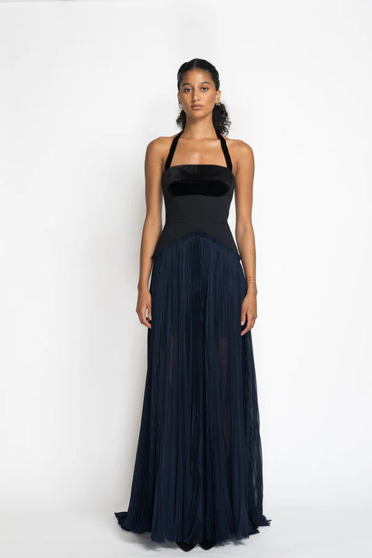 Cady And Velvet Gown With Silk Chiffon Skirt