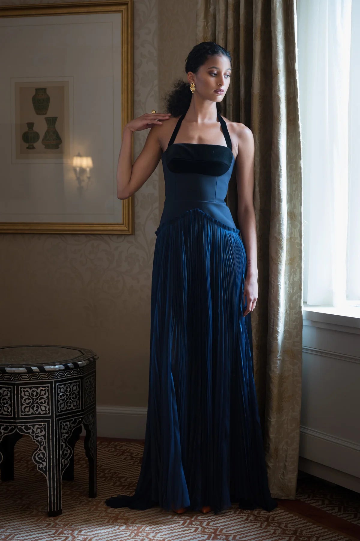 Cady And Velvet Gown With Silk Chiffon Skirt