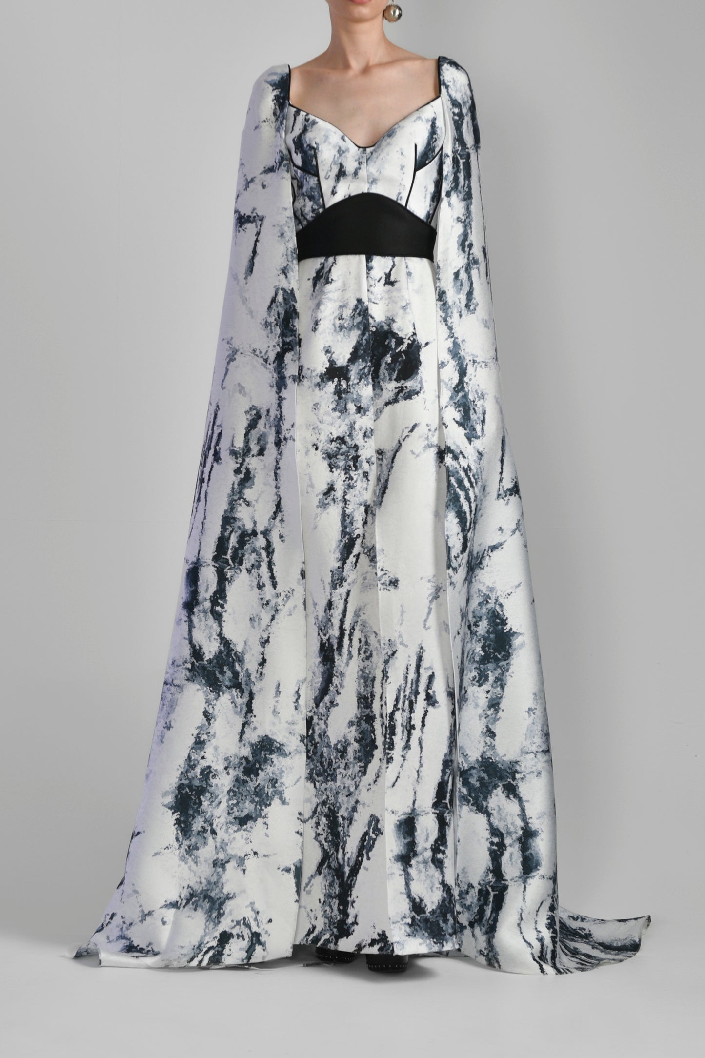 Mikado Piqu? Cape Sleeve Gown
