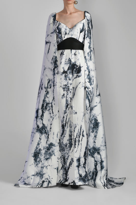 Mikado Piqu? Cape Sleeve Gown