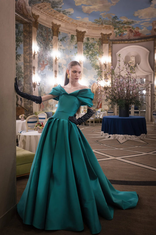 Lagoon Blue Mikado Ball Gown