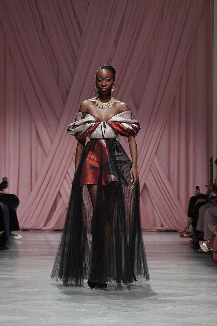 Rose & Red Lata Print Barathea Gown