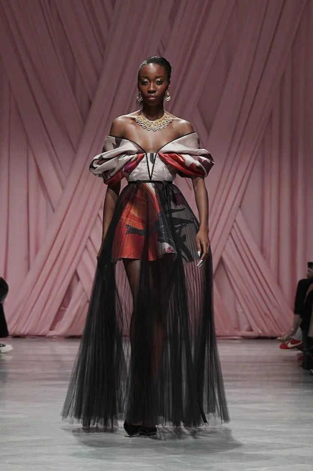 Rose & Red Lata Print Barathea Gown