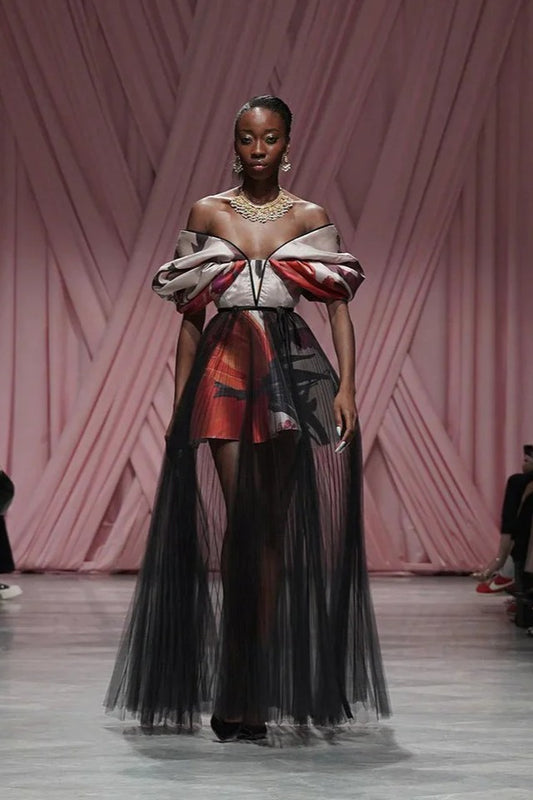 Rose & Red Lata Print Barathea Gown