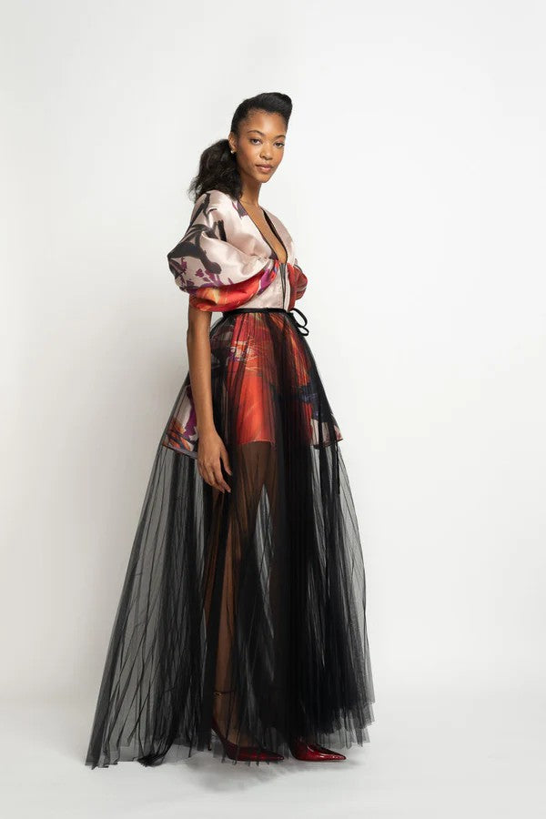 Rose & Red Lata Print Barathea Gown