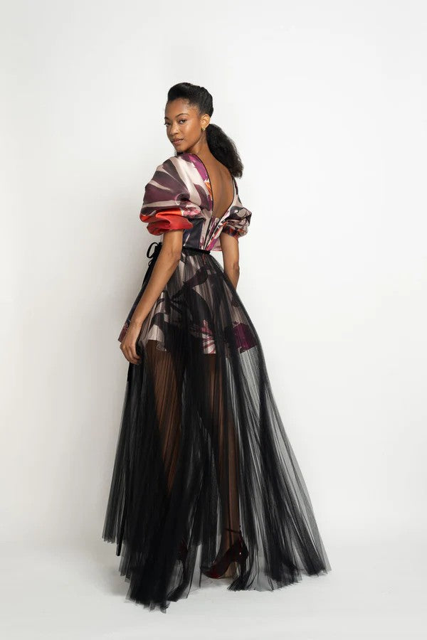 Rose & Red Lata Print Barathea Gown