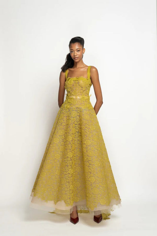 Chartreuse Smita Lace Gown