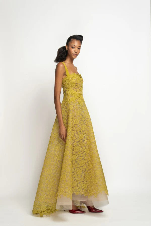 Chartreuse Smita Lace Gown