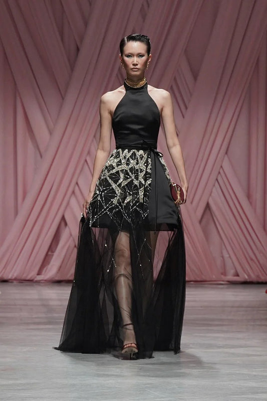 Onyx Satin Halter Dress