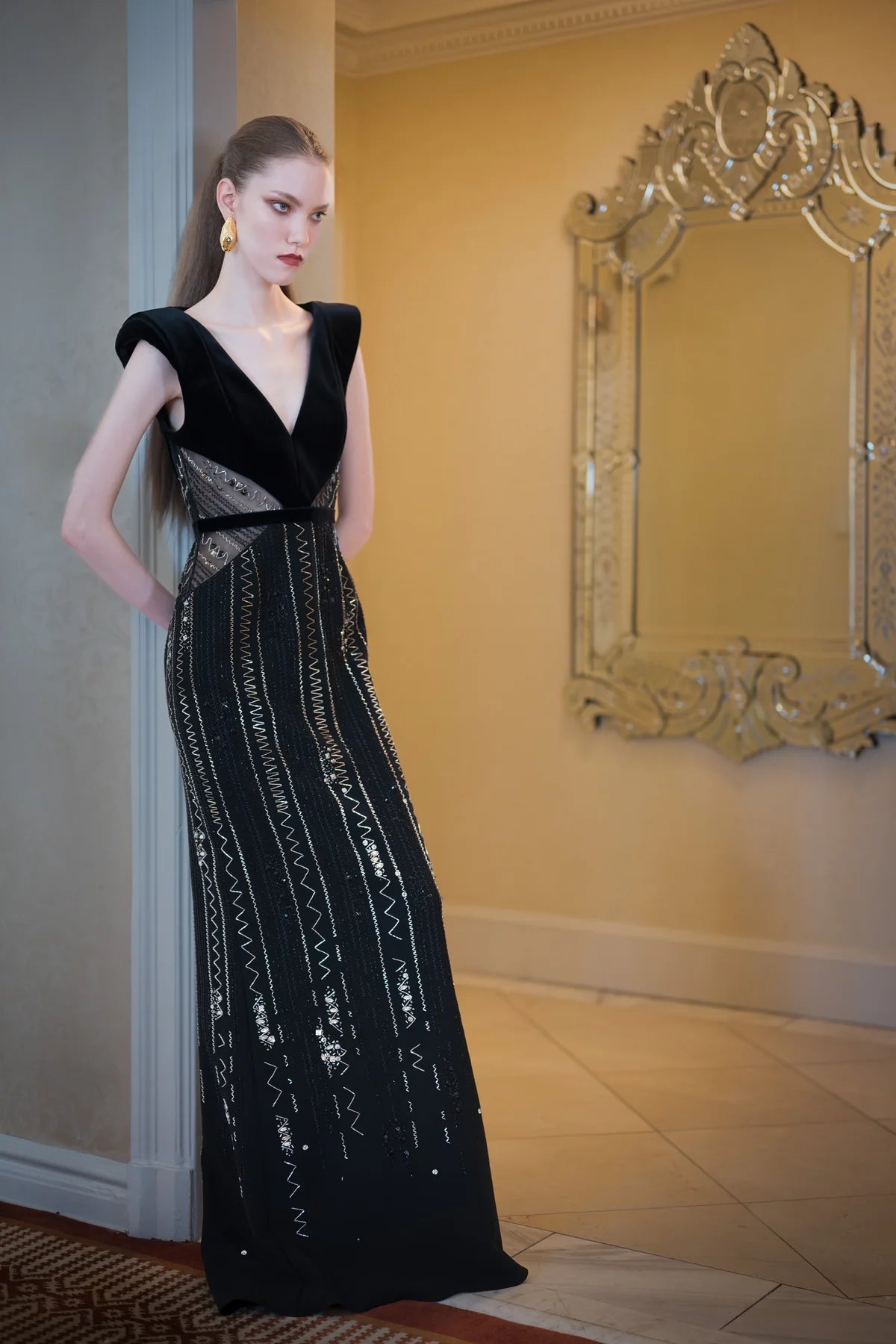 Monsoon Light Embroidery Column Gown