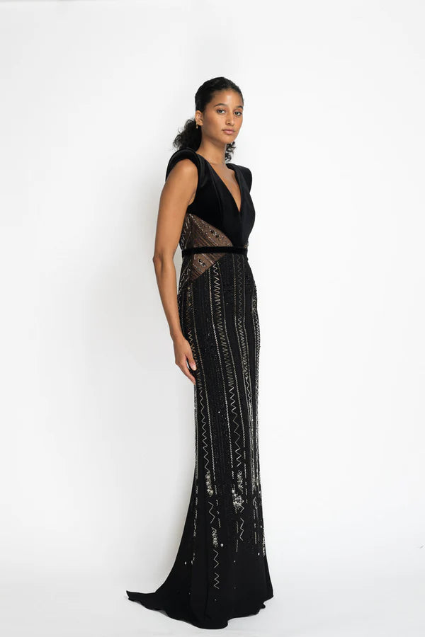 Monsoon Light Embroidery Column Gown